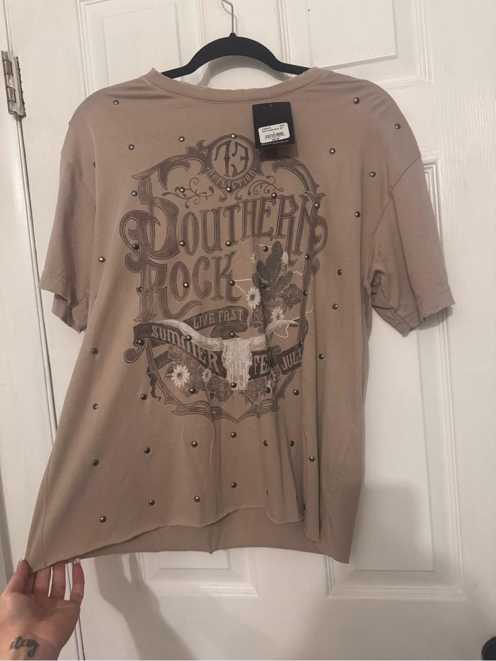 Southern Rock Taupe Graphic Studded Tee